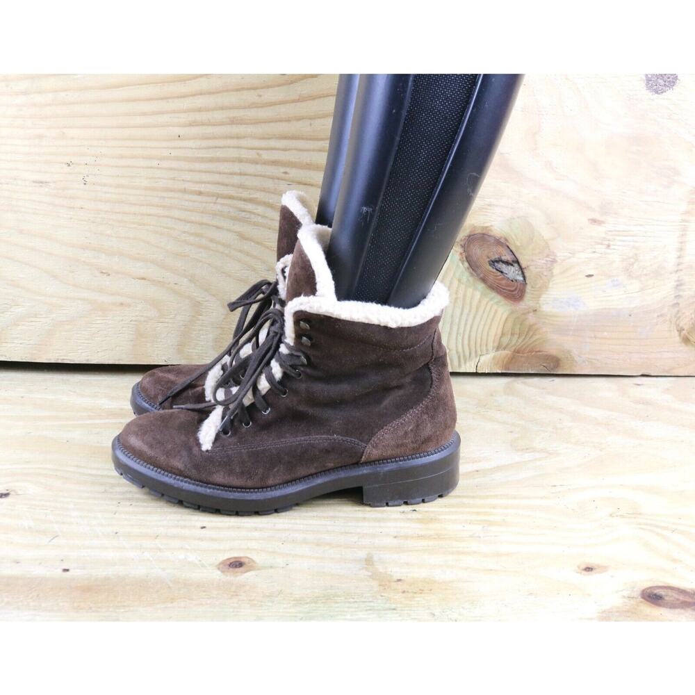 Aquatalia By Marvin K Womens 8.5 Brown Suede Shearling Fur Lined Combat Ankle